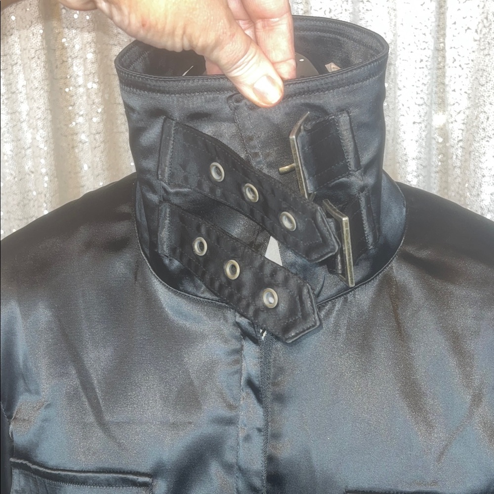 Black Satin Women's Utility Jacket - Picture 6 of 7